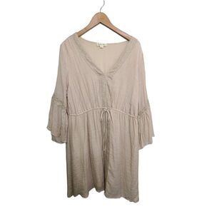 Indigo Rose Plus SZ 2X Boho Long Sleeve Beige Lined Dress Lace Bell Sleeves